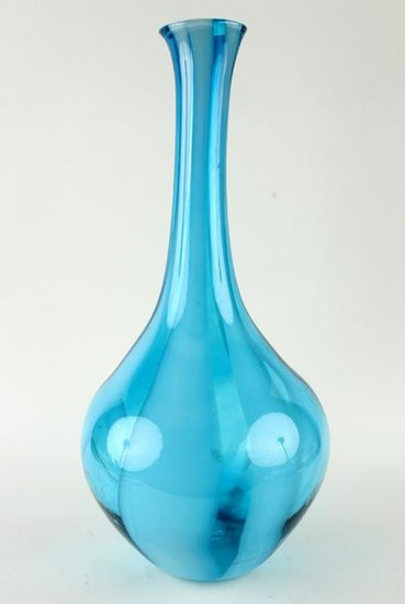 MID CENTURY MODERN BLUE ART GLASS BOTTLE C.1960