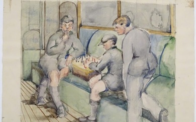 Manner of Stanley Spencer (1891-1959), 20th century, Watercolour, The Chess Game, A study of school