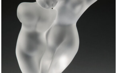 Marc Lalique for Lalique Clear and Frosted Glass Deux Danseuses Sculpture with Original Fitted Box (late 20th century)