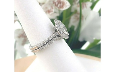 Marquise Diamond 1.46 Tcw Halo Design Engagement Ring And Diamond Band Set 14K