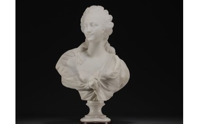 "Marquise de Pompadour" carved bust in Carrara marble, signed Houdon.