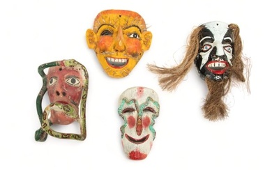 Mexican Polychrome Carved Wood Festival Dance Masks, Guerrero, 20th C., 4 pcs