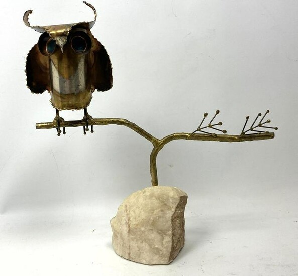 Mid Century C JERE Metal Owl Sculpture. Owl on metal br