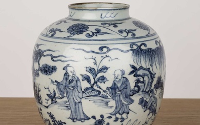 Ming-style blue and white vase Chinese painted with scholars at...