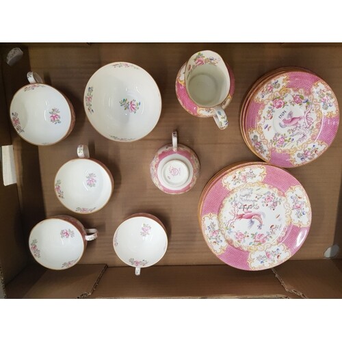 Minton Pink 'Cockatrice' Pattern Tea ware items to include 5...