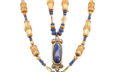 Mughal Style 18k Gold, Sapphire and Diamond Necklace