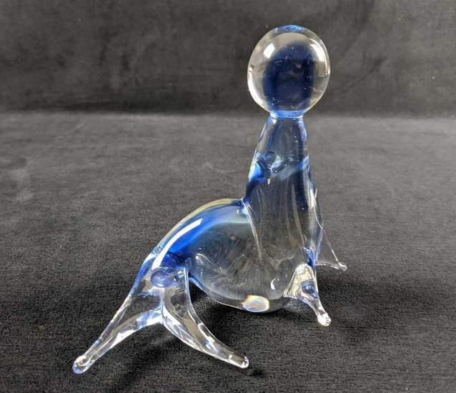 Murano Glass Seal With Ball Figurine Made in Italy