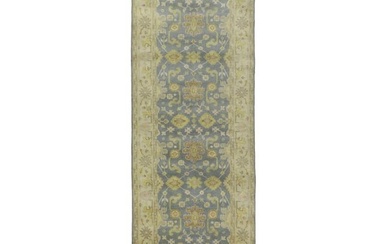 Muted Gray Floral Rare Size 4X12 Oushak Chobi Oriental Runner Rug Hallway Carpet