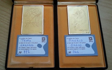 N.2 Artistic Plates (2) - 999.8/1000 gold on 925/1000 Silver - Arturo Carmassi-Emilio Greco - Italy - 1975 ca.