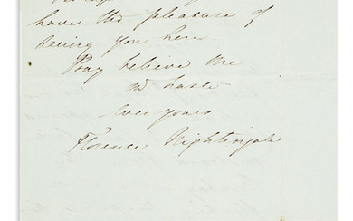 REPORTING DEATH OF FUSILIER DURING CRIMEAN WAR NIGHTINGALE, FLORENCE. Autograph Letter Signed, to...