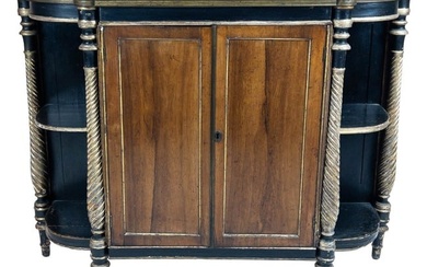 Napoleon Style Ebonized Demi-lune Cabinet with parcel gilt