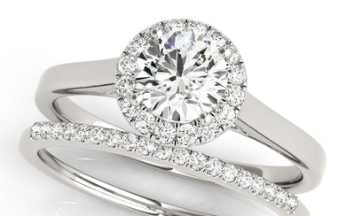 Natural 1.4 CTW Diamond Engagement Ring SET 18K White Gold
