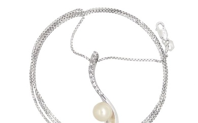 Necklace with pendant White gold Diamond (Natural) - Pearl