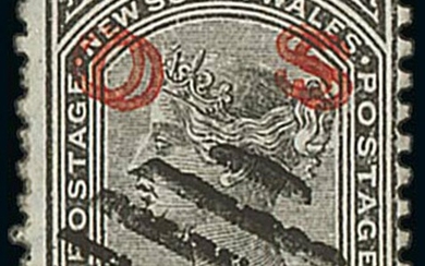 New South Wales Official Stamps 1882-85 1/- black, perf 11x12, overprint double, fine used. Two...