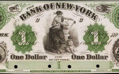New York, New York. The Bank of New York. 18xx. $1. New York. Choice About Uncirculated. Proof.