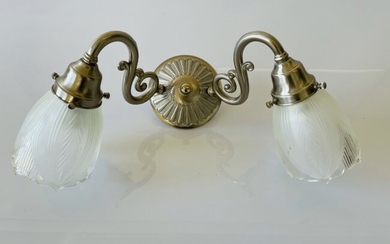 Nickel Sconces with Pressed Glass Shades