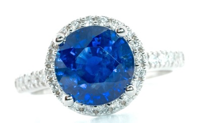*No Reserve* - 18 kt. White gold - Ring Sapphire - Vivid/Deep Blue (Ceylon) & VS-SI Diamonds