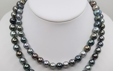No Reserve Price 8x11.5mm Shimmering Multi Tahitian Pearls - Long Necklace 90cm