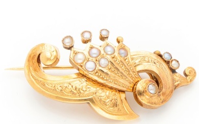No Reserve Price - Brooch - 18 kt. Yellow gold Pearl