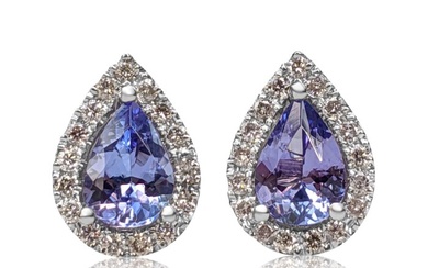 No Reserve Price - Earrings - 14 kt. White gold - 1.53 tw. Tanzanite - Diamond