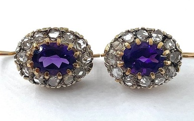 No Reserve Price - Earrings - 9 kt. Silver, Yellow gold Amethyst - Diamond