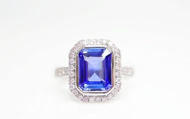 No Reserve Price - IGI 2.61 ct Natural Bluish Violet Tanzanite with 0.44 ct Natural Pink Diamonds - Ring - 14 kt. White gold Tanzanite
