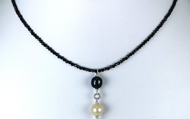 No Reserve Price - Nice Southseas & Tahiti pearls Ø 7,45 to 10,3 mm Necklace - Silver Pearl - Spinel