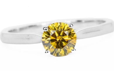 No Reserve Price - Ring - 18 kt. White gold - 0.79 tw. Yellow Diamond (Natural coloured)