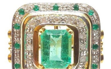 No Reserve Price - Ring - 9 kt. Silver, Yellow gold Emerald - Diamond