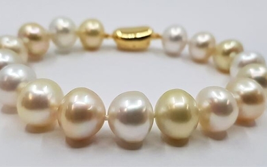 No reserve price - 925 Silver - 11x12mm Golden South Sea Pearls - Bracelet