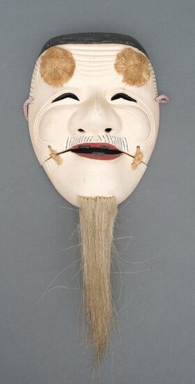 Noh mask - Lacquered wood - Okina 翁 (Old man) - With signature 'Basho saku' 芭清作 - Japan - 1995 (Heisei 7)