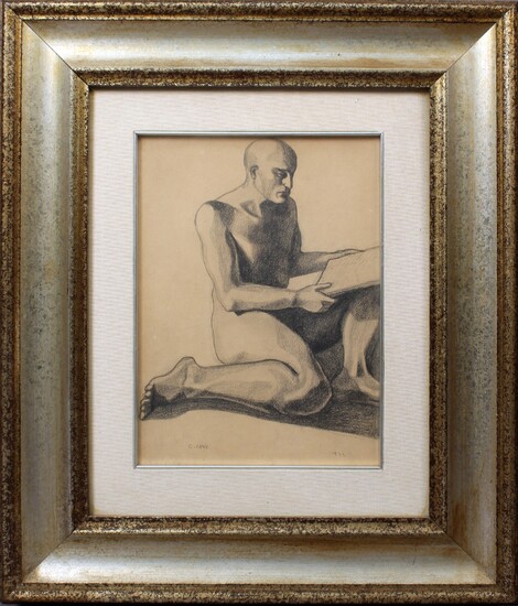 Nudo d'uomo, matita su carta 33,5x24,5 cm , datato 1922, entro cornice., Carlo Levi (Torino, 1902 - Roma, 1975)