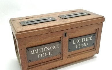 Oak antique maintenance fund / lecture fund donation box wit...