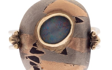 Opal Doublet, 14k, Mokume "Pebble" Ring, Carrie Adell