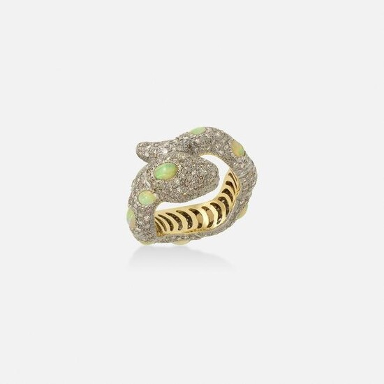 Opal and diamond snake ring