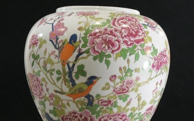 Oriental Porcelain Plant Pot Parrot and Birds on Branch