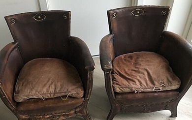 Otto Schulz: A pair of armchairs upholstered with patinated leather. Made by Boet, Gothenburg. H. 72 cm. (2)