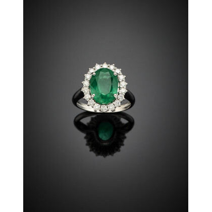 *Oval ct. 3.80 circa emerald and diamond white gold cluster ring, diamonds in all ct. 0.35 circa, g 5.49 circa…Read more
