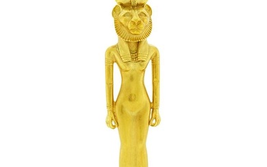 Oversized Gold Egyptian Goddess Sekhmet Pendant