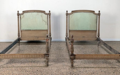 PAIR FRENCH PAINTED AND CARVED TWIN BEDS C.1920