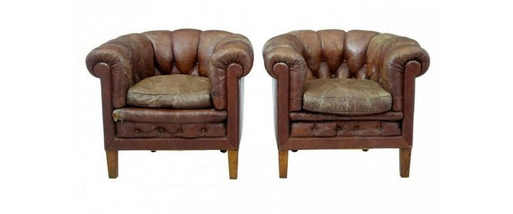 PAIR OF 20TH CENTURY LEATHER LOUNGE ARMCHAIRS