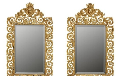 PAIR OF CONTINENTAL BAROQUE STYLE BRASS WALL MIRRORS