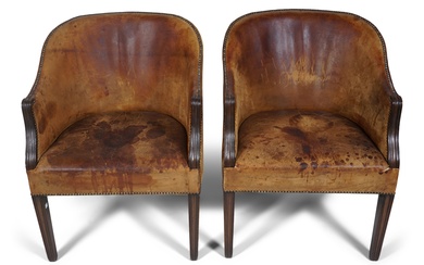 PAIR OF GEORGE III STYLE MAHOGANY CLUB CHAIRS 33 1/4 x 24 x 25 1/2 in. (84.5 x 61 x 64.8 cm.)