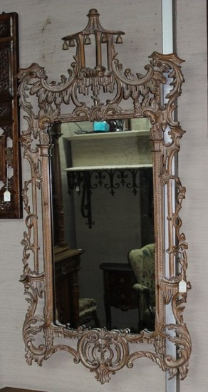 PICKLED PINE CHINESE CHIPPENDALE STYLE MIRROR; LABARGE