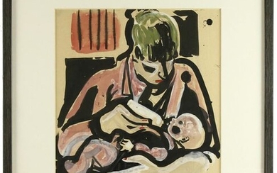 Paintings, engravings, etc. - Frans Hollaardt (1916-1993), mother and child, watercolor, signed and dated '56 - 40 x 33 cm