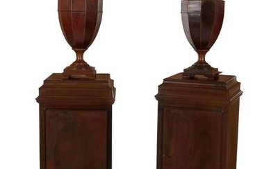 *Pair Georgian style knife urns on pedestal cabinets (4pcs)