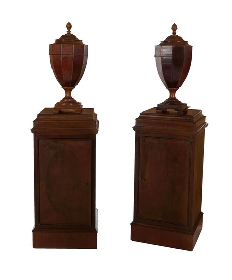 *Pair Georgian style knife urns on pedestal cabinets (4pcs)