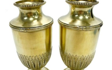 Pair Henin & Cie French 950 Gilt Silver Belle Epoque Small Urns or Vases c1900