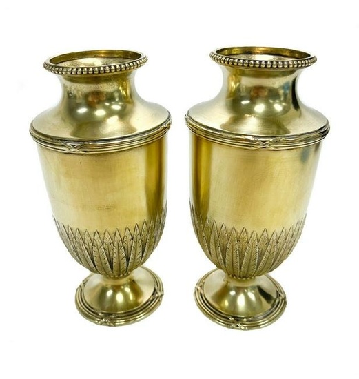 Pair Henin & Cie French 950 Gilt Silver Belle Epoque Small Urns or Vases c1900