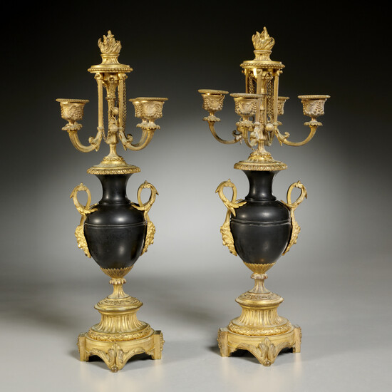 Pair Napoleon III bronze and marble candelabra
